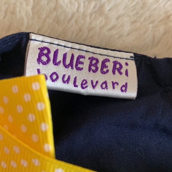 Blueberi Boulevard Polka Dot Daisy Dress EUC 18M Navy & Yellow - Picture 9 of 11